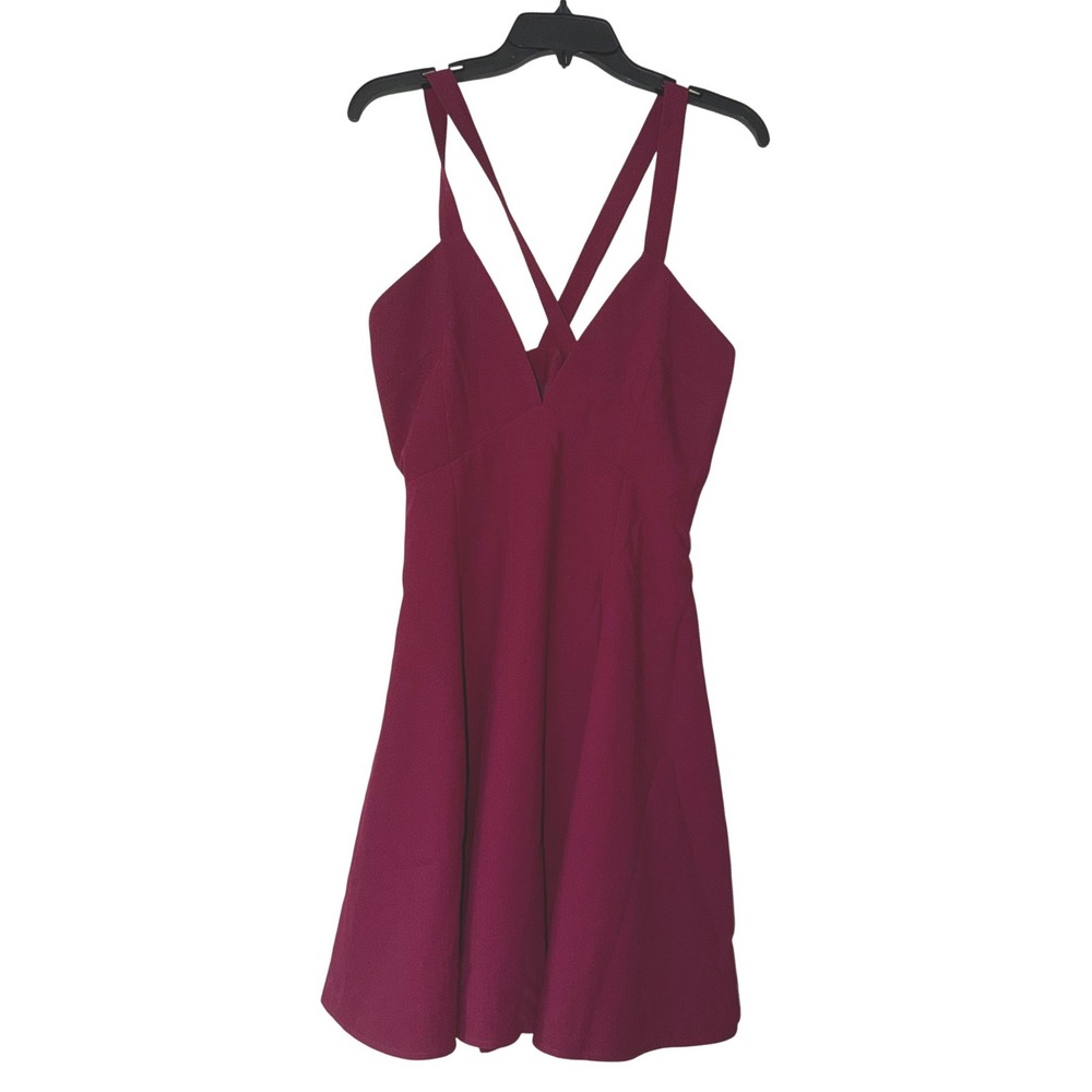 Lucy Paris Womens Wine Red V-Neck Criss Cross Back Skater Mini Dress L